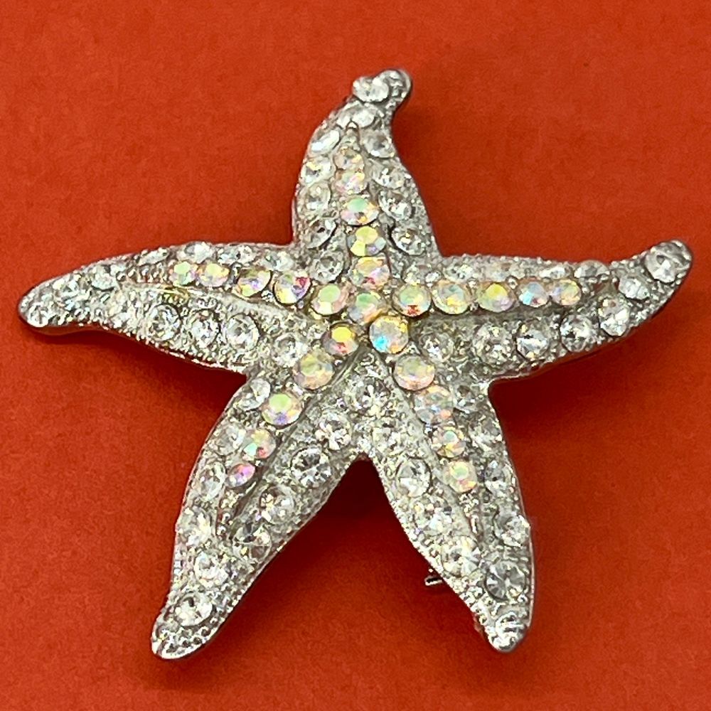 Solar Magic Crystal Starfish Brooch Pin Aurora Borealis Rhinestone Beach Wedding